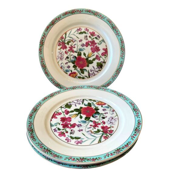 Grace Teaware Fine Porcelain 9in Salad Plates Aqua Blue Floral Set of 4 New - Picture 9 of 15